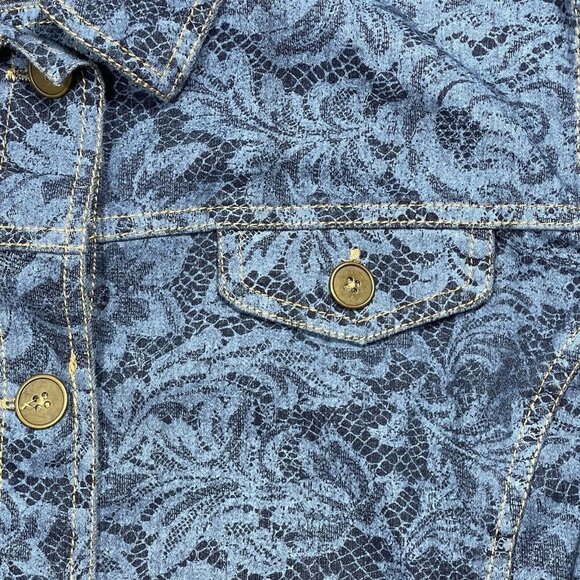GLORIA VANDERBILT CASUALS Lace Motif Jean Jacket Women's XL Blue Button Up - Picture 3 of 14